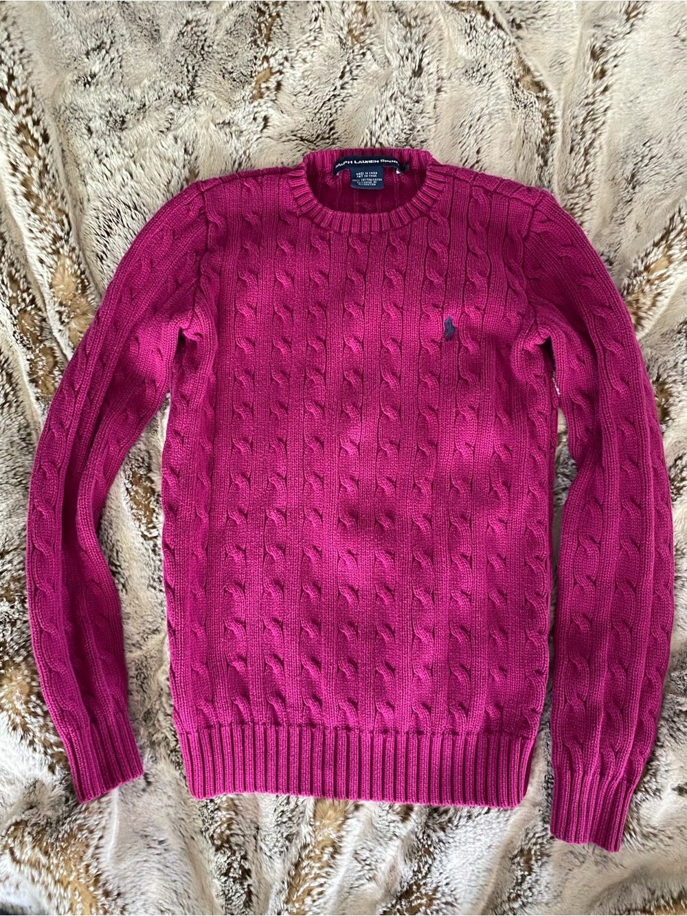 Ralph Lauren Women’s Cable Crewneck Sweater - Raspberry size small